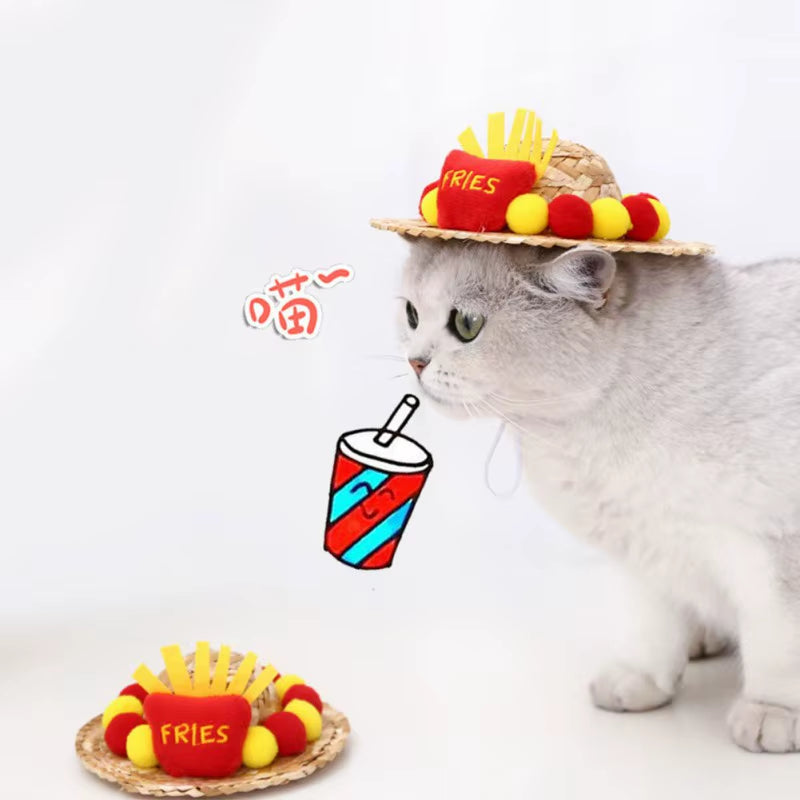 Fashion Pet Woven Straw Hat for Cat Sun Hat Sombrero for Small Dogs and Cats Beach Party Straw Costume Accessories to Act Cute