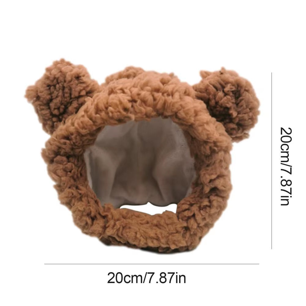 Cute Bear Shaped Hat for Cat Christmas Protective Pet Dogs Cosplay Head Wear York Solid Color Winter Kitten Costume Accessories