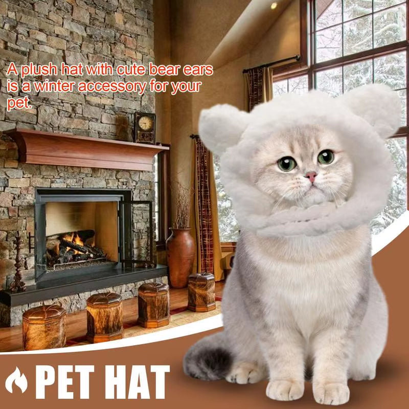 Cute Bear Shaped Hat for Cat Christmas Protective Pet Dogs Cosplay Head Wear York Solid Color Winter Kitten Costume Accessories