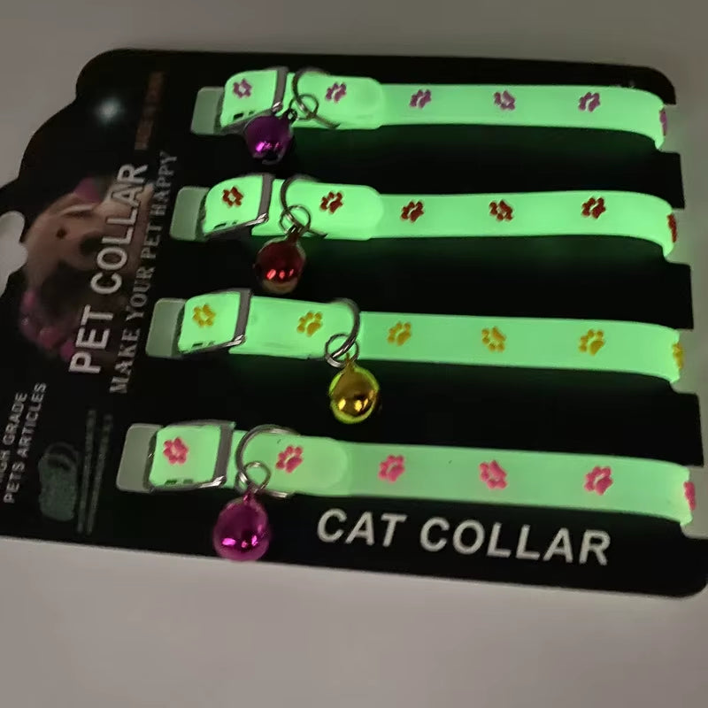 Luminous Cat Necklace Glowing Small Dog Cat Collar Anti-Loss Fluorescent Silicone Cat Bell Collar Neck Ring Pet Cat Accessories