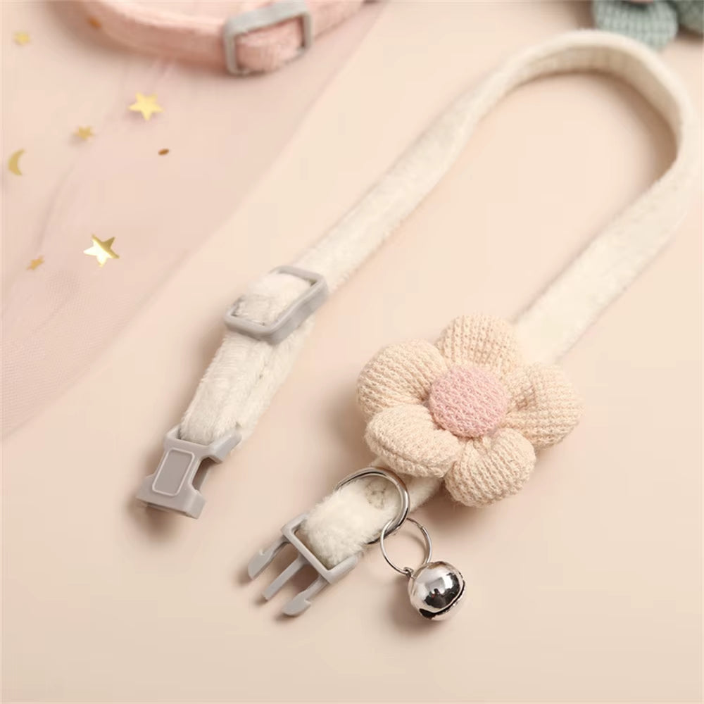 4/1Pcs Cat Bell Collar Colorful Adjustable Sweat Cute Cartoon Pet Collar Sun Flower Bowtie Soft Polyester Small Dog Cat Necklace