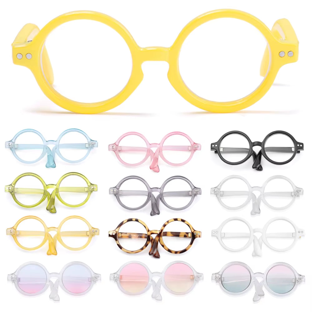 Candy Color Mini Doll Glasses Clear Lens Eyeglasses round Frame Plush Doll Toys Eyewear Photo Props Pet Dog Cat Sunglasses