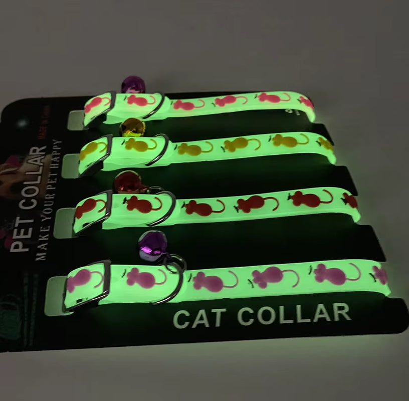 Luminous Cat Necklace Glowing Small Dog Cat Collar Anti-Loss Fluorescent Silicone Cat Bell Collar Neck Ring Pet Cat Accessories