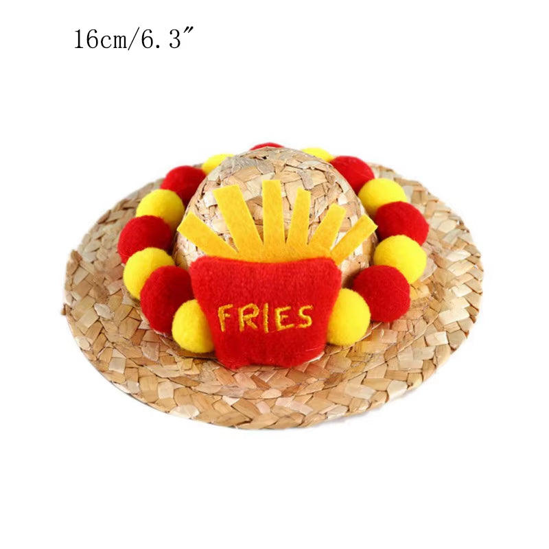 Fashion Pet Woven Straw Hat for Cat Sun Hat Sombrero for Small Dogs and Cats Beach Party Straw Costume Accessories to Act Cute