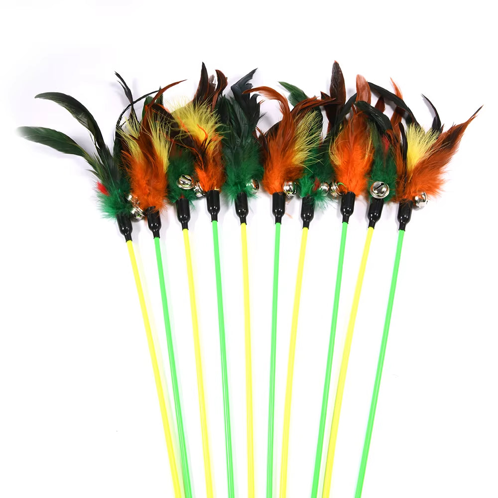 1Pc Hot Sale Cat Toys Random Color Make a Cat Stick Feather Black Coloured Pole like Birds with Small Bell