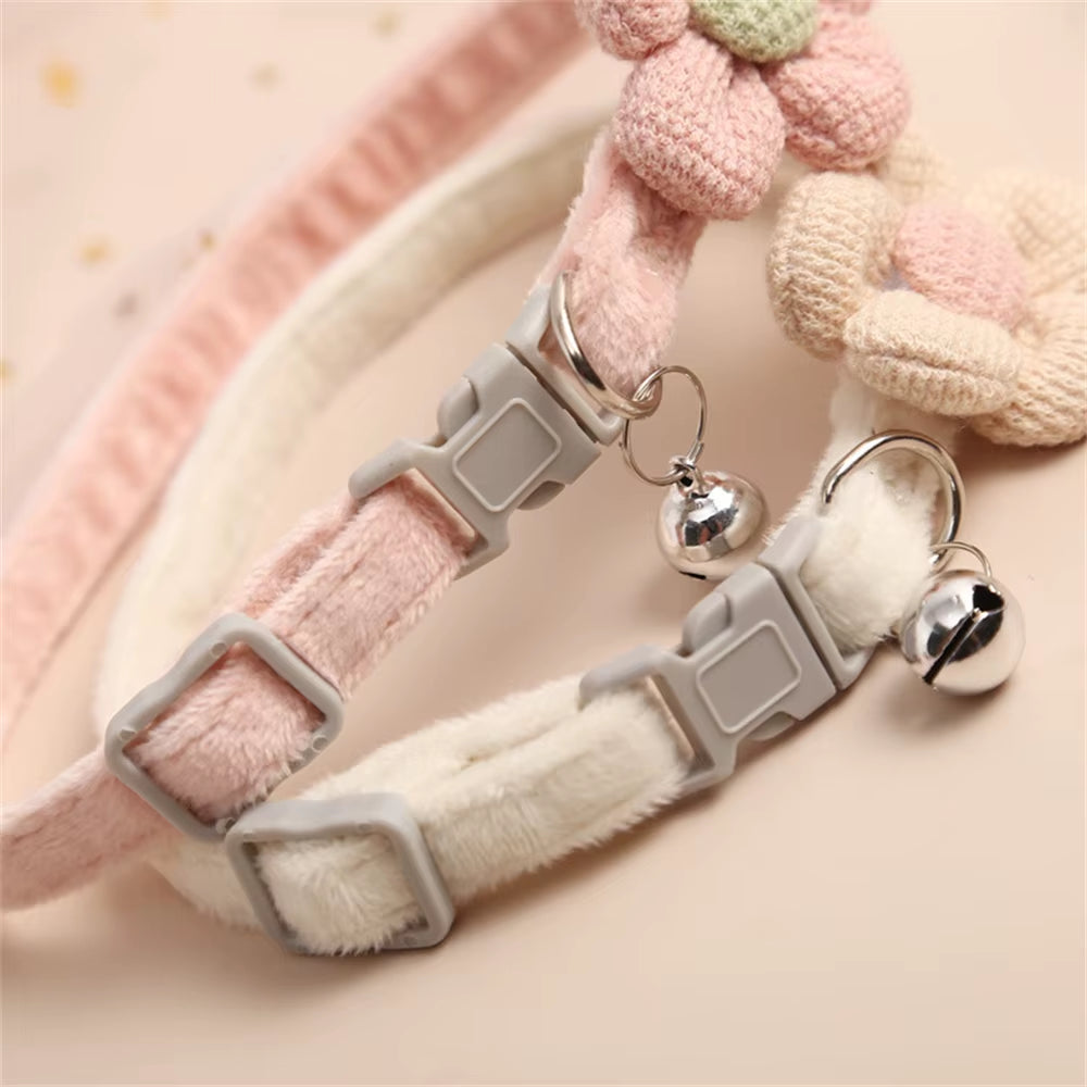 4/1Pcs Cat Bell Collar Colorful Adjustable Sweat Cute Cartoon Pet Collar Sun Flower Bowtie Soft Polyester Small Dog Cat Necklace