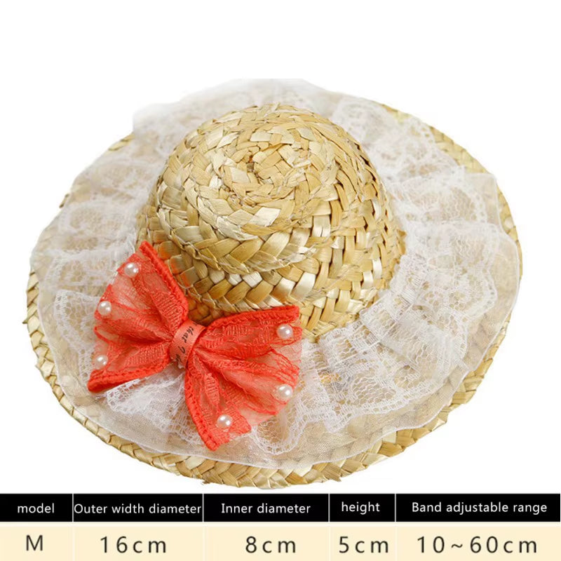 Fashion Pet Woven Straw Hat for Cat Sun Hat Sombrero for Small Dogs and Cats Beach Party Straw Costume Accessories to Act Cute