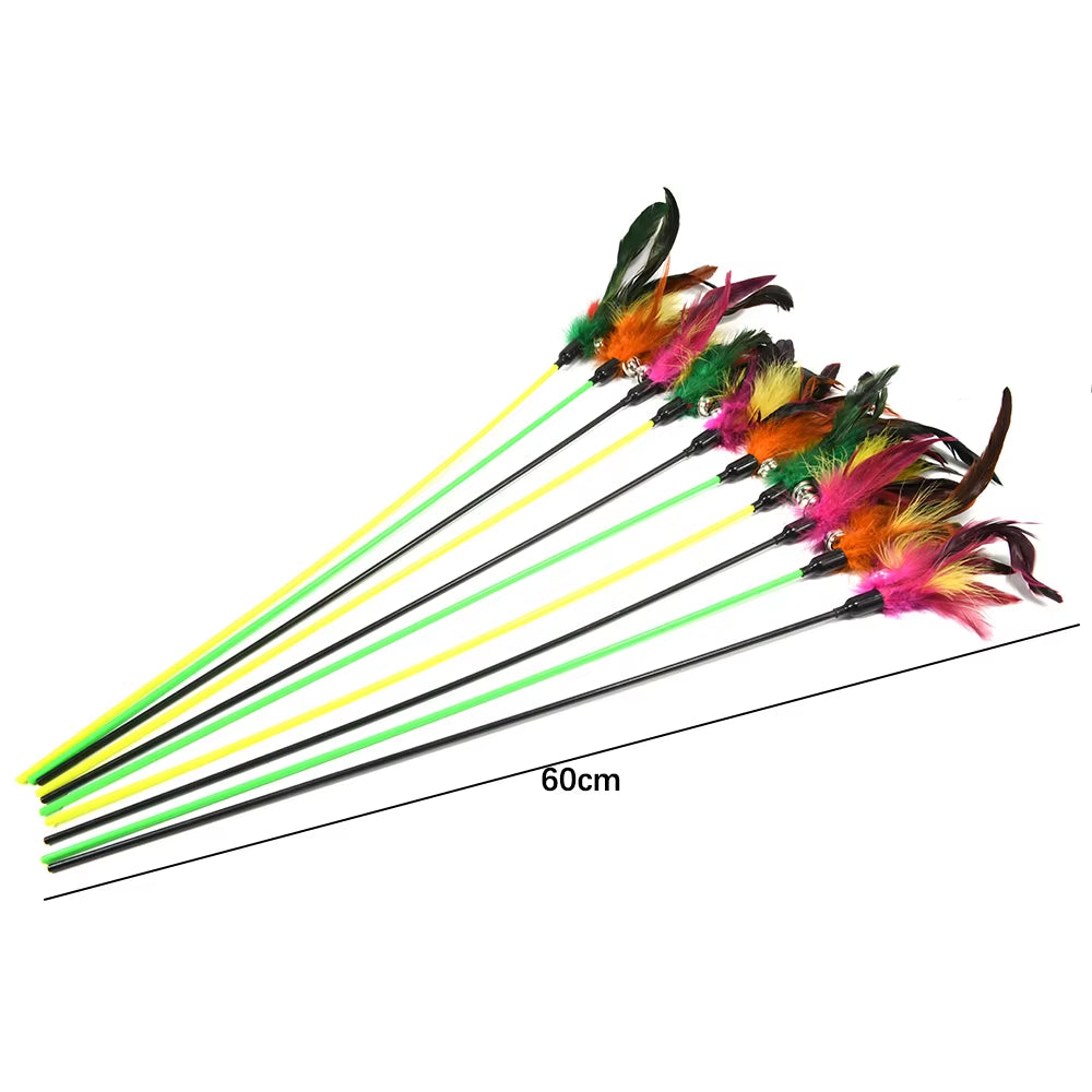 1Pc Hot Sale Cat Toys Random Color Make a Cat Stick Feather Black Coloured Pole like Birds with Small Bell