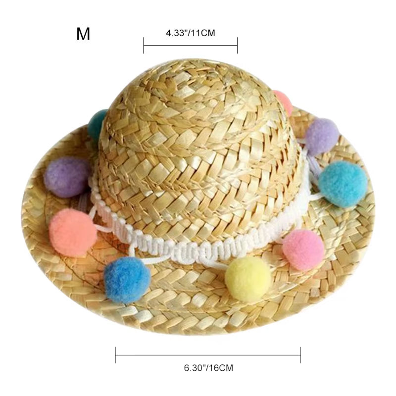 Fashion Pet Woven Straw Hat for Cat Sun Hat Sombrero for Small Dogs and Cats Beach Party Straw Costume Accessories to Act Cute