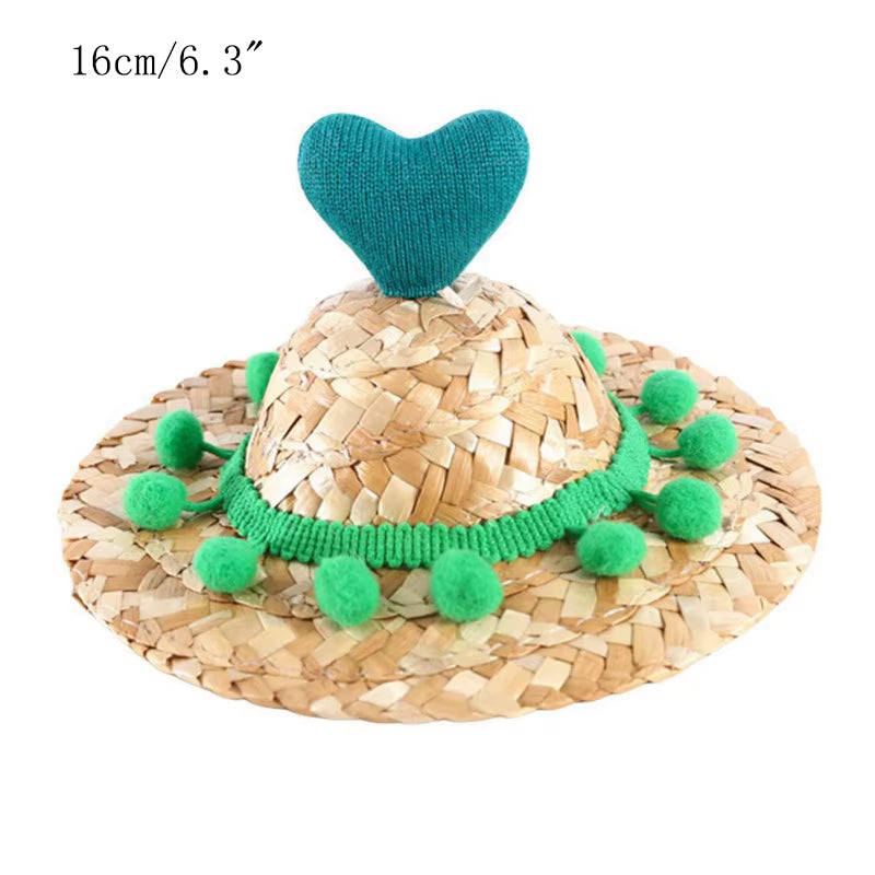 Fashion Pet Woven Straw Hat for Cat Sun Hat Sombrero for Small Dogs and Cats Beach Party Straw Costume Accessories to Act Cute