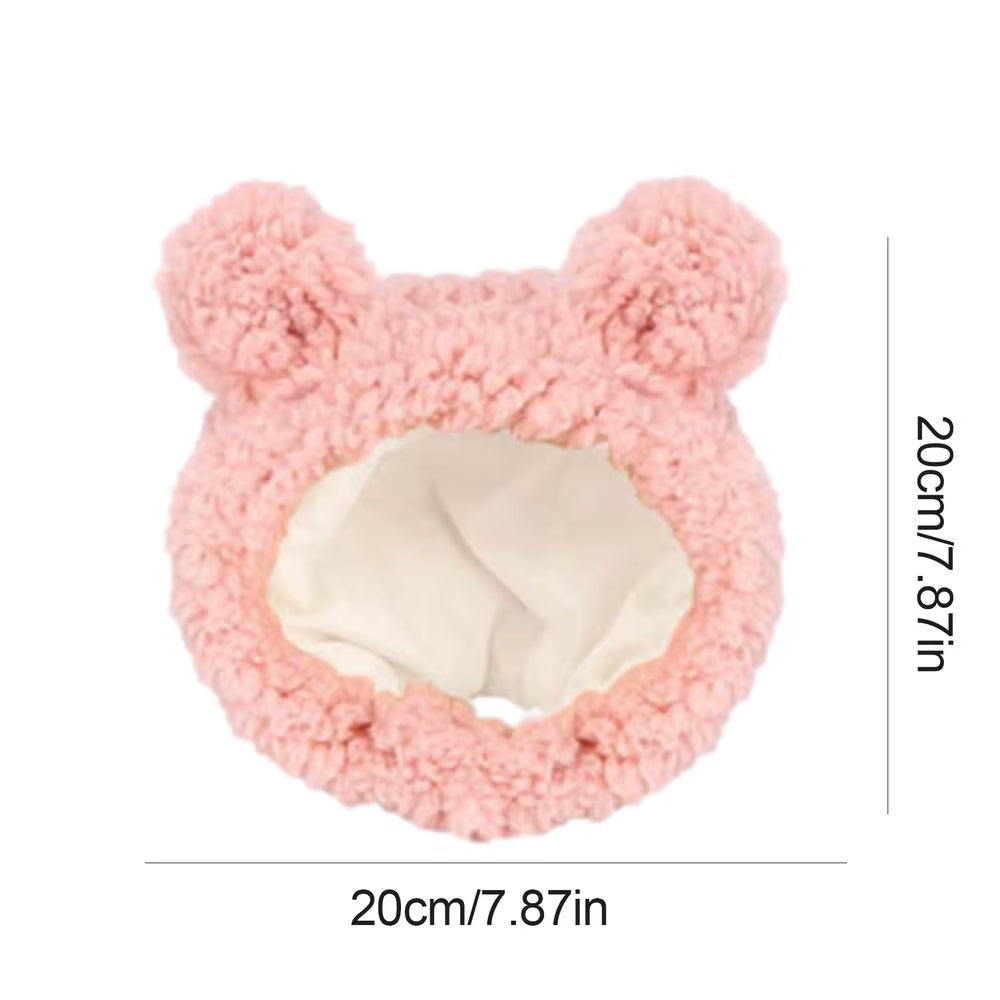 Cute Bear Shaped Hat for Cat Christmas Protective Pet Dogs Cosplay Head Wear York Solid Color Winter Kitten Costume Accessories