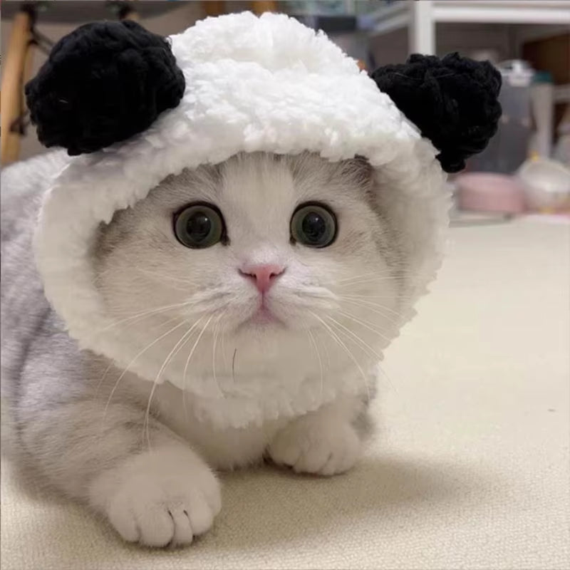 Cute Bear Shaped Hat for Cat Christmas Protective Pet Dogs Cosplay Head Wear York Solid Color Winter Kitten Costume Accessories