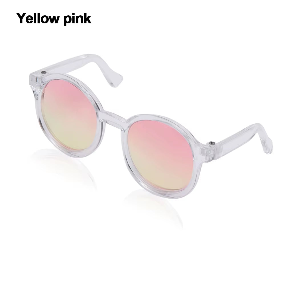 Candy Color Mini Doll Glasses Clear Lens Eyeglasses round Frame Plush Doll Toys Eyewear Photo Props Pet Dog Cat Sunglasses