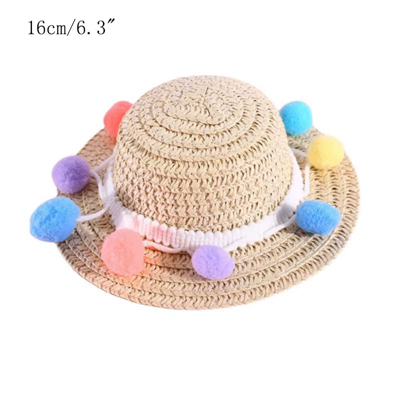 Fashion Pet Woven Straw Hat for Cat Sun Hat Sombrero for Small Dogs and Cats Beach Party Straw Costume Accessories to Act Cute