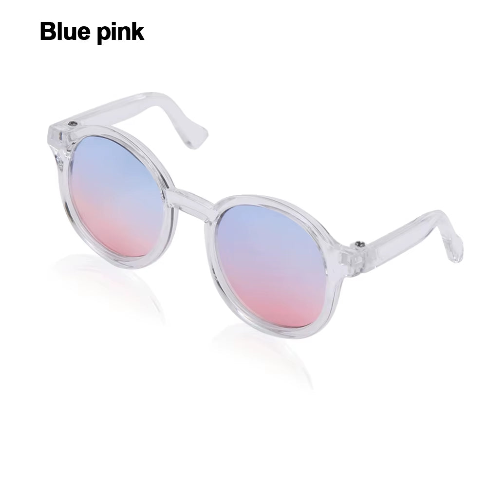 Candy Color Mini Doll Glasses Clear Lens Eyeglasses round Frame Plush Doll Toys Eyewear Photo Props Pet Dog Cat Sunglasses
