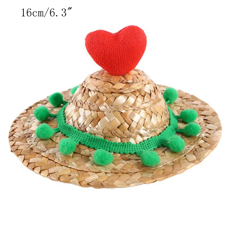 Fashion Pet Woven Straw Hat for Cat Sun Hat Sombrero for Small Dogs and Cats Beach Party Straw Costume Accessories to Act Cute