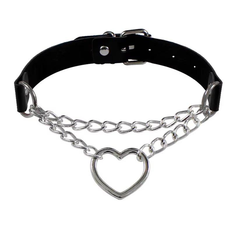 New Gothic Punk Leather Choker Necklace for Women Teens Girls Rivet Heart Cross Collar Necklace Rock Fashion Jewelry Gifts