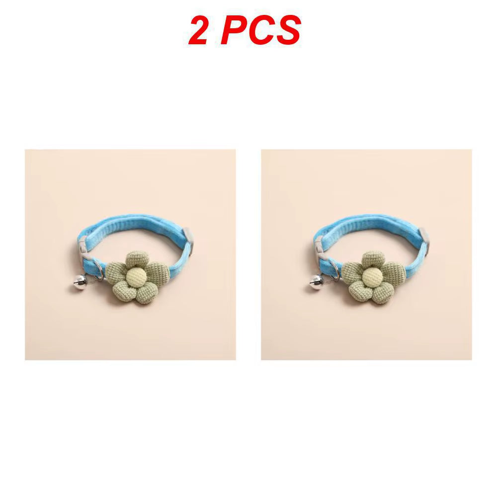 4/1Pcs Cat Bell Collar Colorful Adjustable Sweat Cute Cartoon Pet Collar Sun Flower Bowtie Soft Polyester Small Dog Cat Necklace