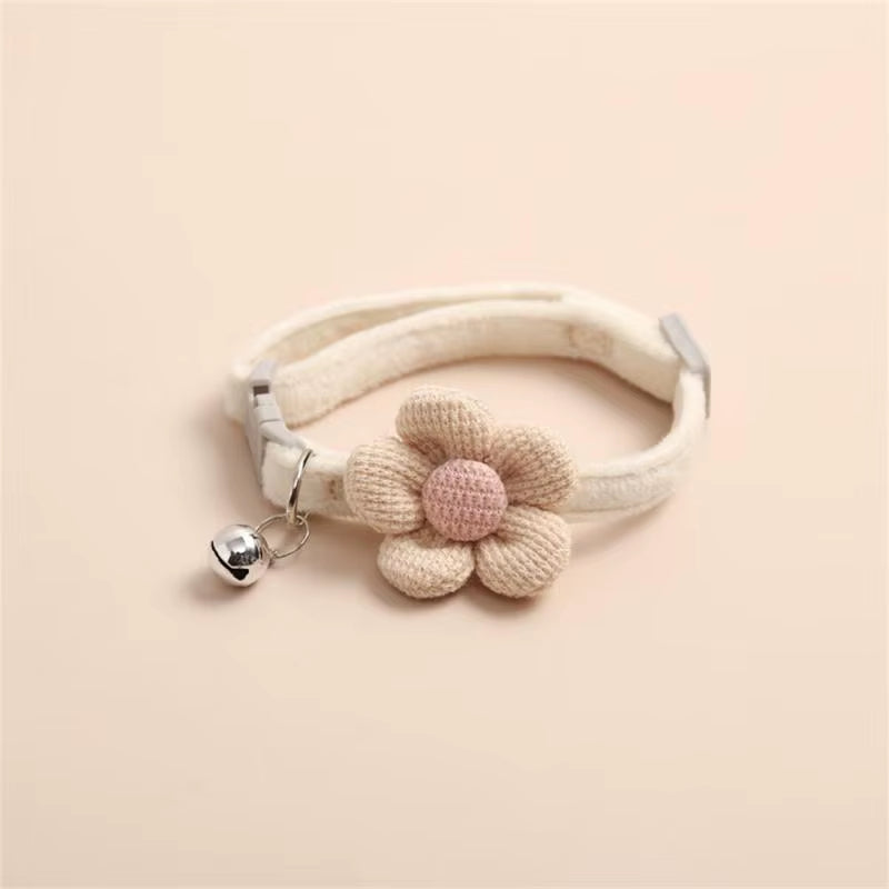 4/1Pcs Cat Bell Collar Colorful Adjustable Sweat Cute Cartoon Pet Collar Sun Flower Bowtie Soft Polyester Small Dog Cat Necklace