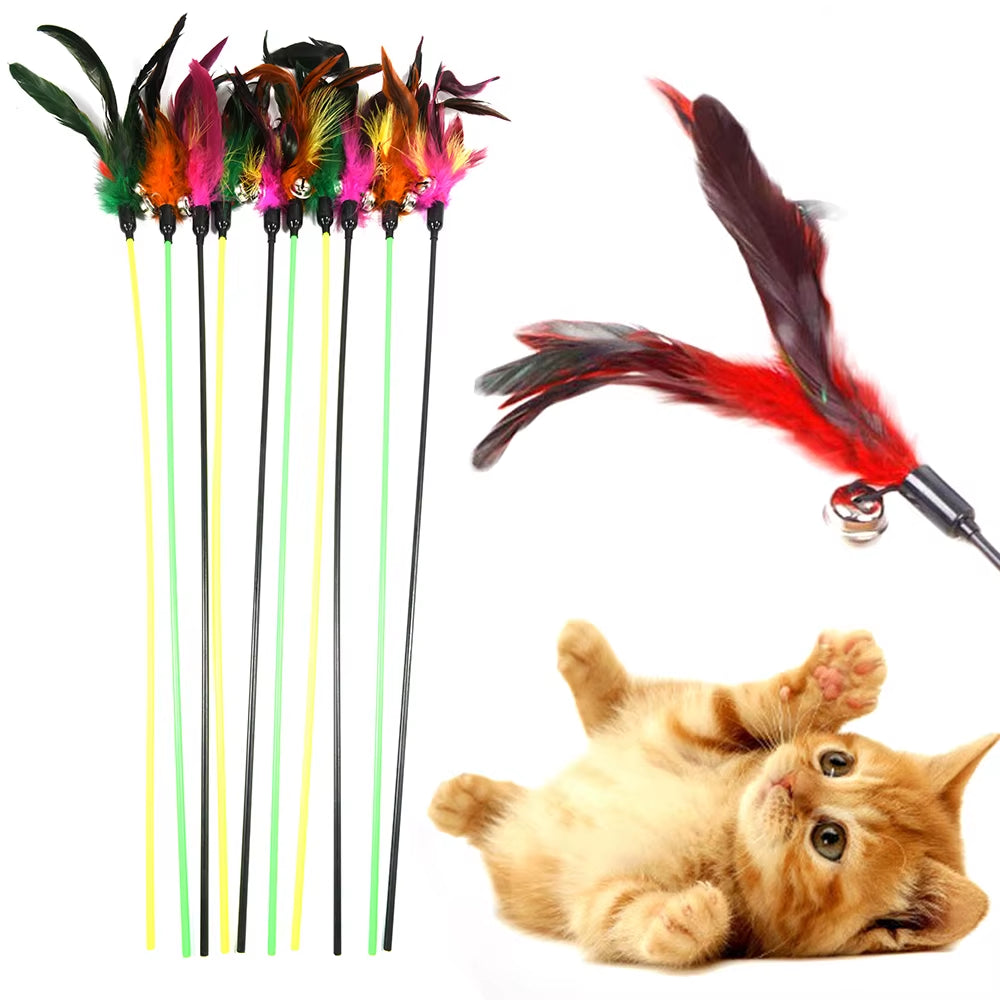 1Pc Hot Sale Cat Toys Random Color Make a Cat Stick Feather Black Coloured Pole like Birds with Small Bell