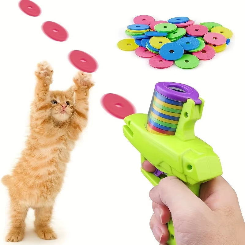 1Pack Interactive Cat Toy Launcher with Foam Discs Battery-Free, Durable Plastic for Endless Fun