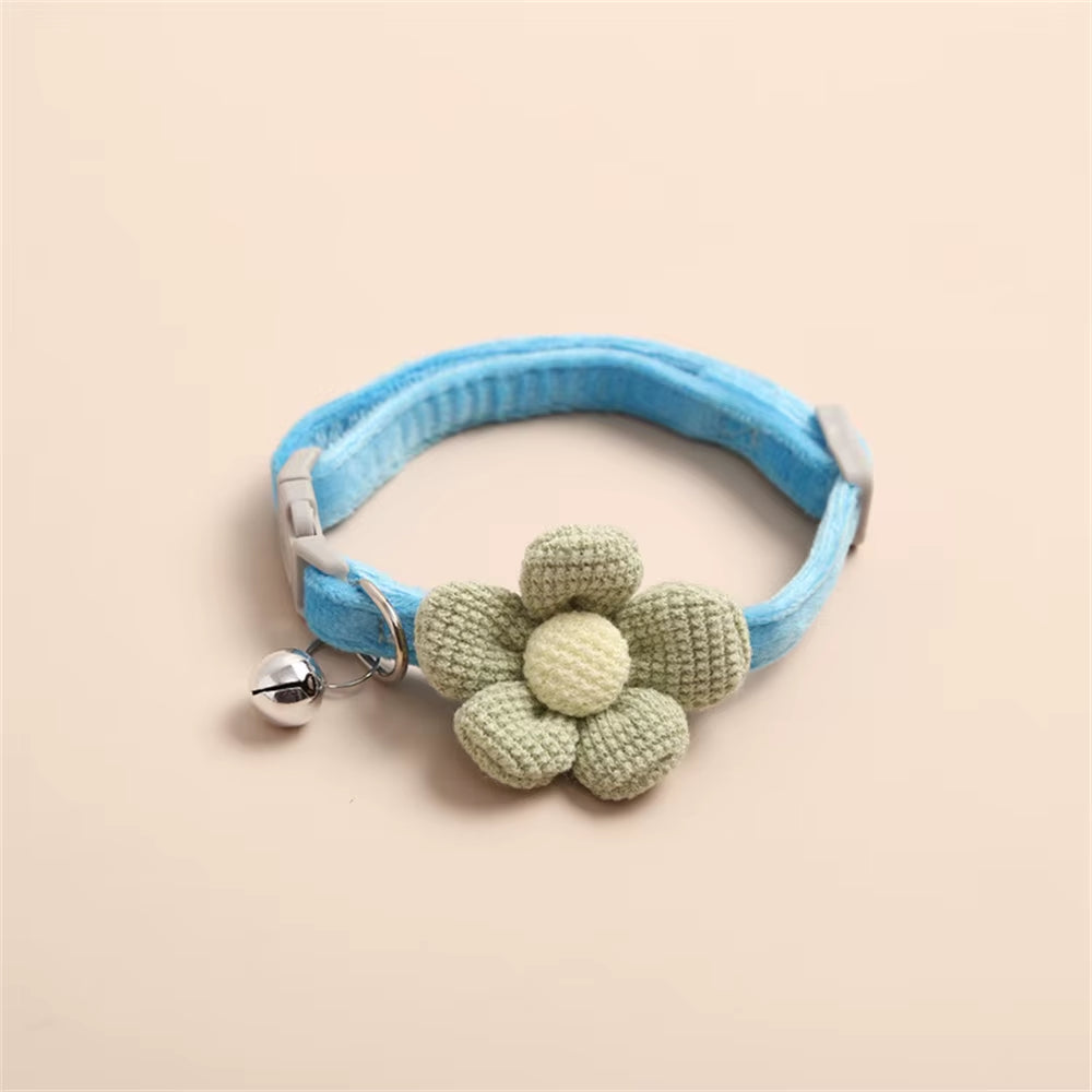4/1Pcs Cat Bell Collar Colorful Adjustable Sweat Cute Cartoon Pet Collar Sun Flower Bowtie Soft Polyester Small Dog Cat Necklace