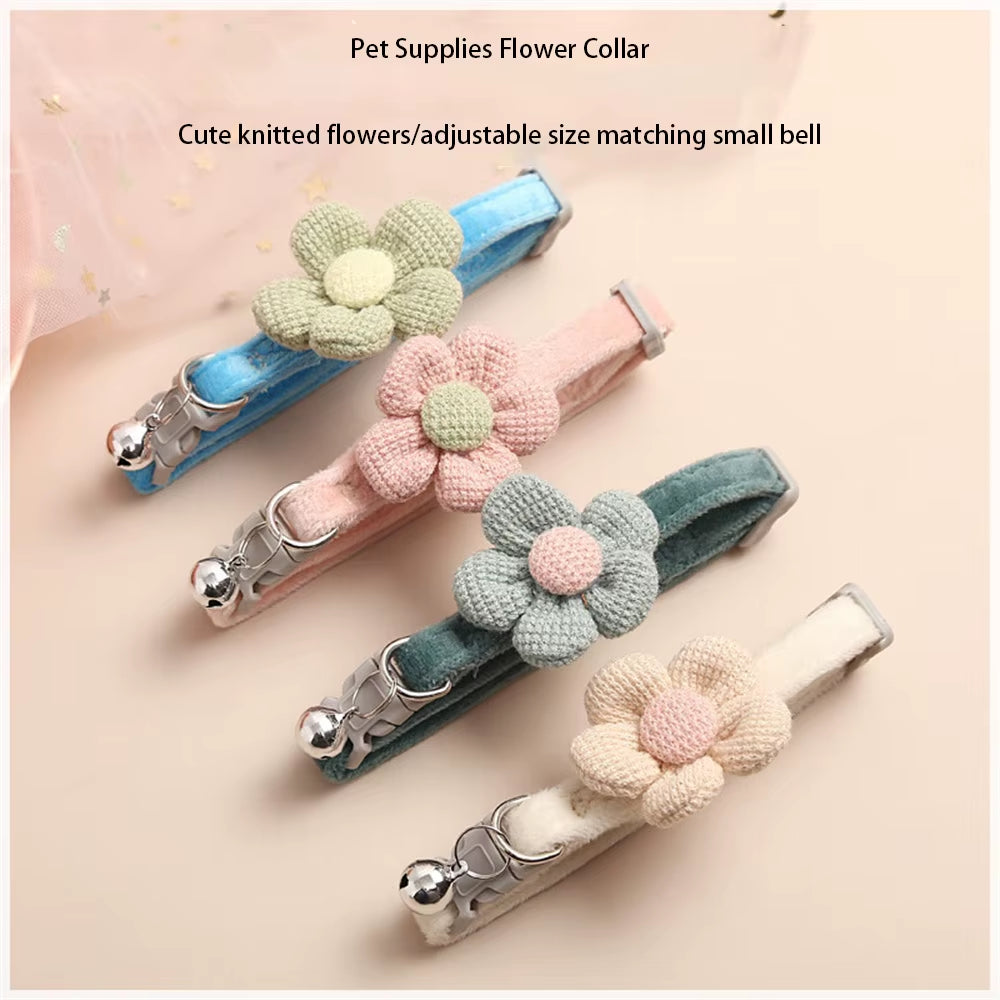 4/1Pcs Cat Bell Collar Colorful Adjustable Sweat Cute Cartoon Pet Collar Sun Flower Bowtie Soft Polyester Small Dog Cat Necklace