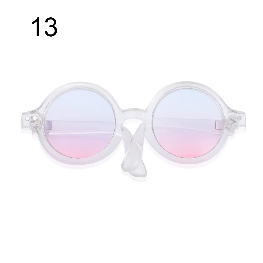 Candy Color Mini Doll Glasses Clear Lens Eyeglasses round Frame Plush Doll Toys Eyewear Photo Props Pet Dog Cat Sunglasses