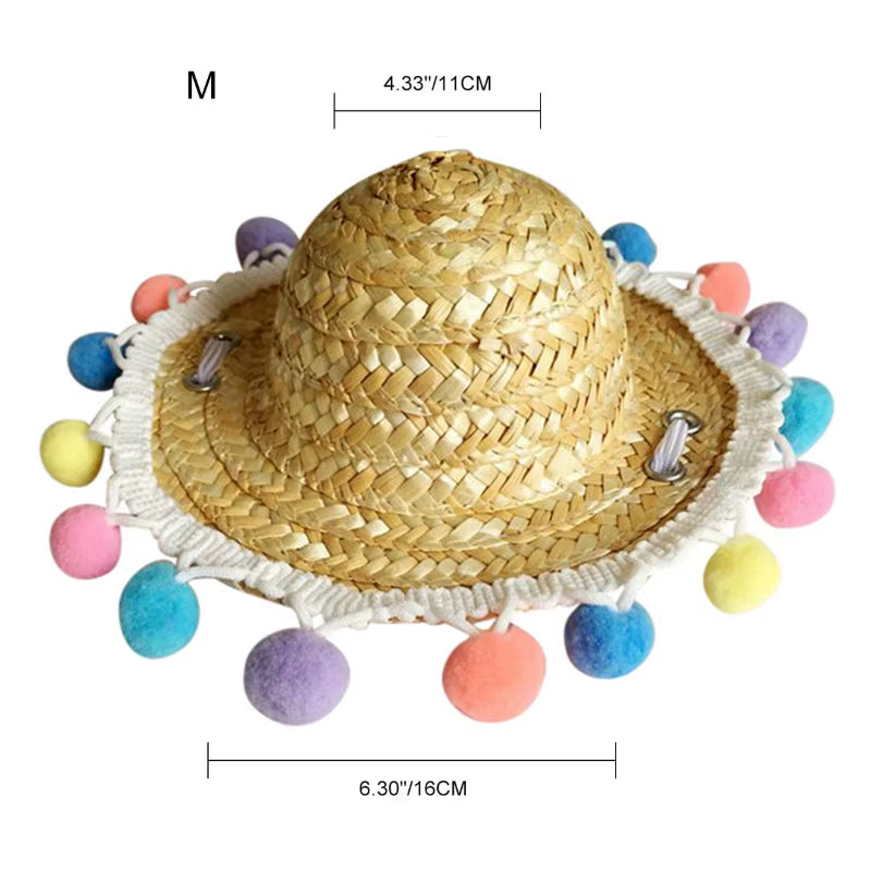 Fashion Pet Woven Straw Hat for Cat Sun Hat Sombrero for Small Dogs and Cats Beach Party Straw Costume Accessories to Act Cute