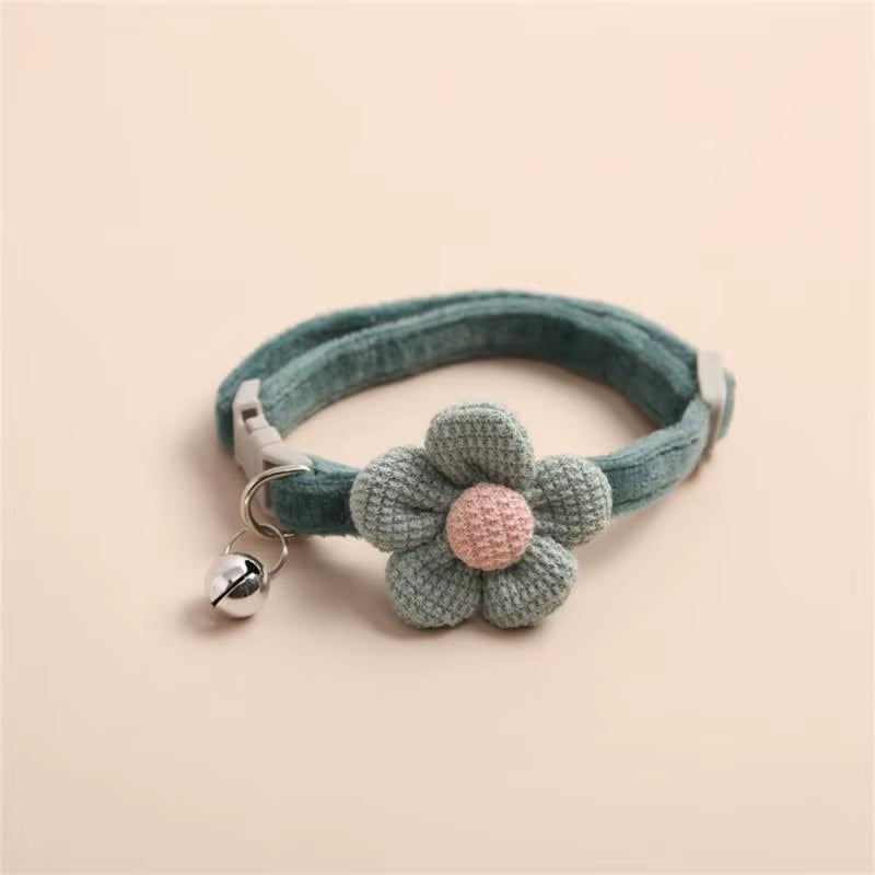 4/1Pcs Cat Bell Collar Colorful Adjustable Sweat Cute Cartoon Pet Collar Sun Flower Bowtie Soft Polyester Small Dog Cat Necklace