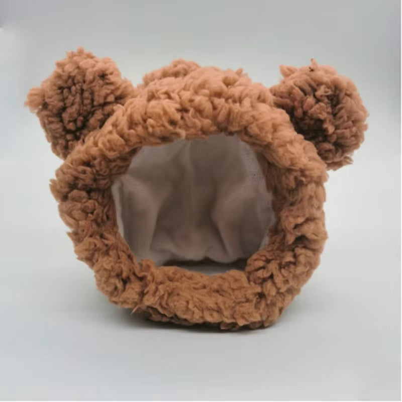 Cute Bear Shaped Hat for Cat Christmas Protective Pet Dogs Cosplay Head Wear York Solid Color Winter Kitten Costume Accessories