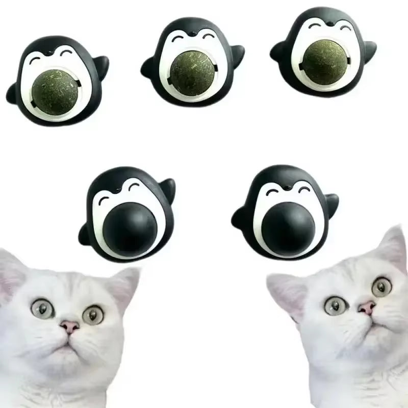 Catnip Balls Cat Mint Toy Grinding Teeth Mint Ball Edible Safety Healthy Snack Rotatable Wall Stick-On Toys for Pet Supplies