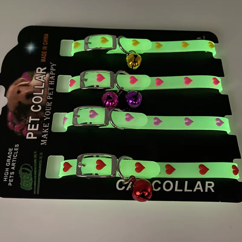 Luminous Cat Necklace Glowing Small Dog Cat Collar Anti-Loss Fluorescent Silicone Cat Bell Collar Neck Ring Pet Cat Accessories