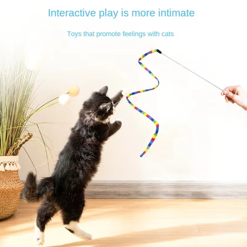 Cat Toys Rainbow Stripes Funny Cat Stick with Bell Interactive Play Pet Supplies Cat Toys Interactive Cat Toy Worm on a String