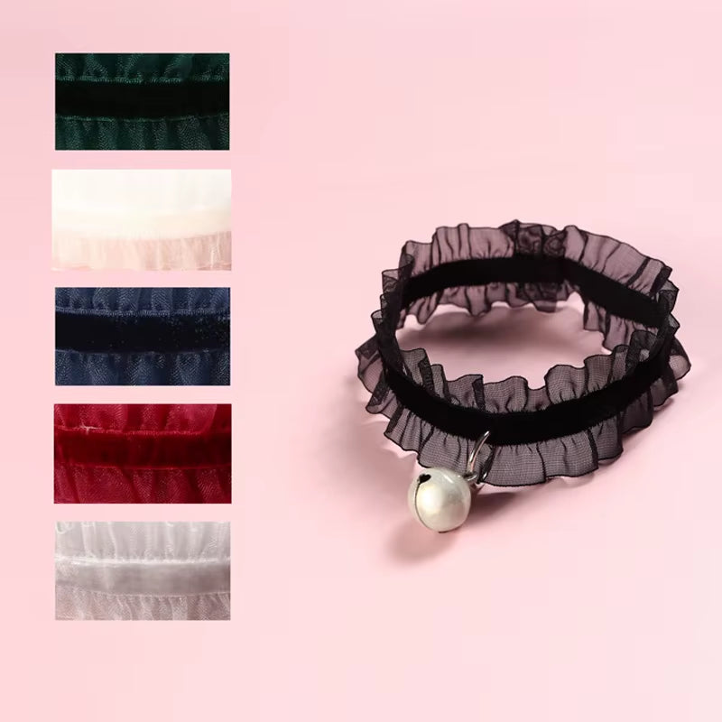 Elasticity Velvet Lace Pets Cat Collar with Bell Chihuahua Rabbit Necklace Bowtie Puppy Dogs Bells Collars Cats Accessories