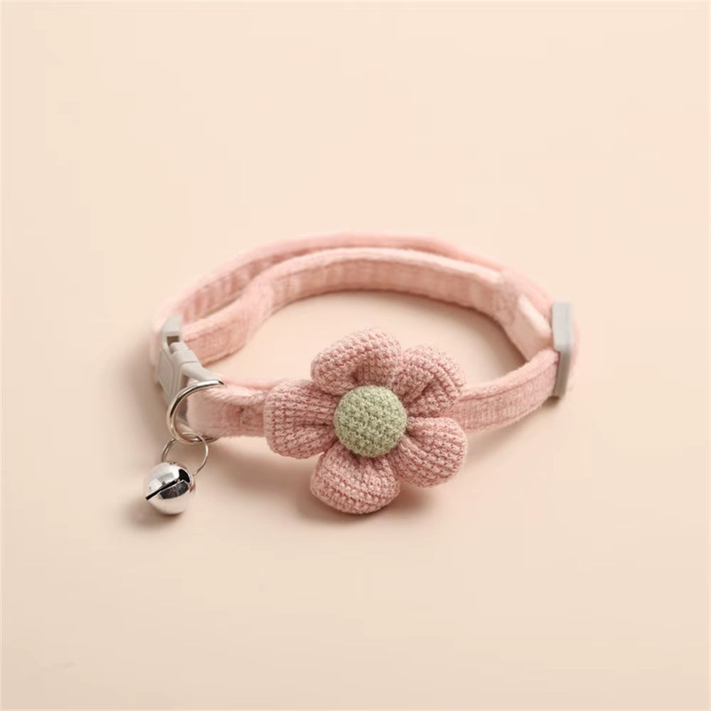 4/1Pcs Cat Bell Collar Colorful Adjustable Sweat Cute Cartoon Pet Collar Sun Flower Bowtie Soft Polyester Small Dog Cat Necklace