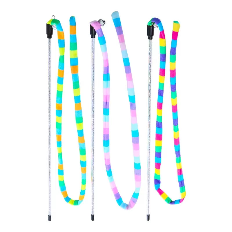 Cat Toys Rainbow Stripes Funny Cat Stick with Bell Interactive Play Pet Supplies Cat Toys Interactive Cat Toy Worm on a String