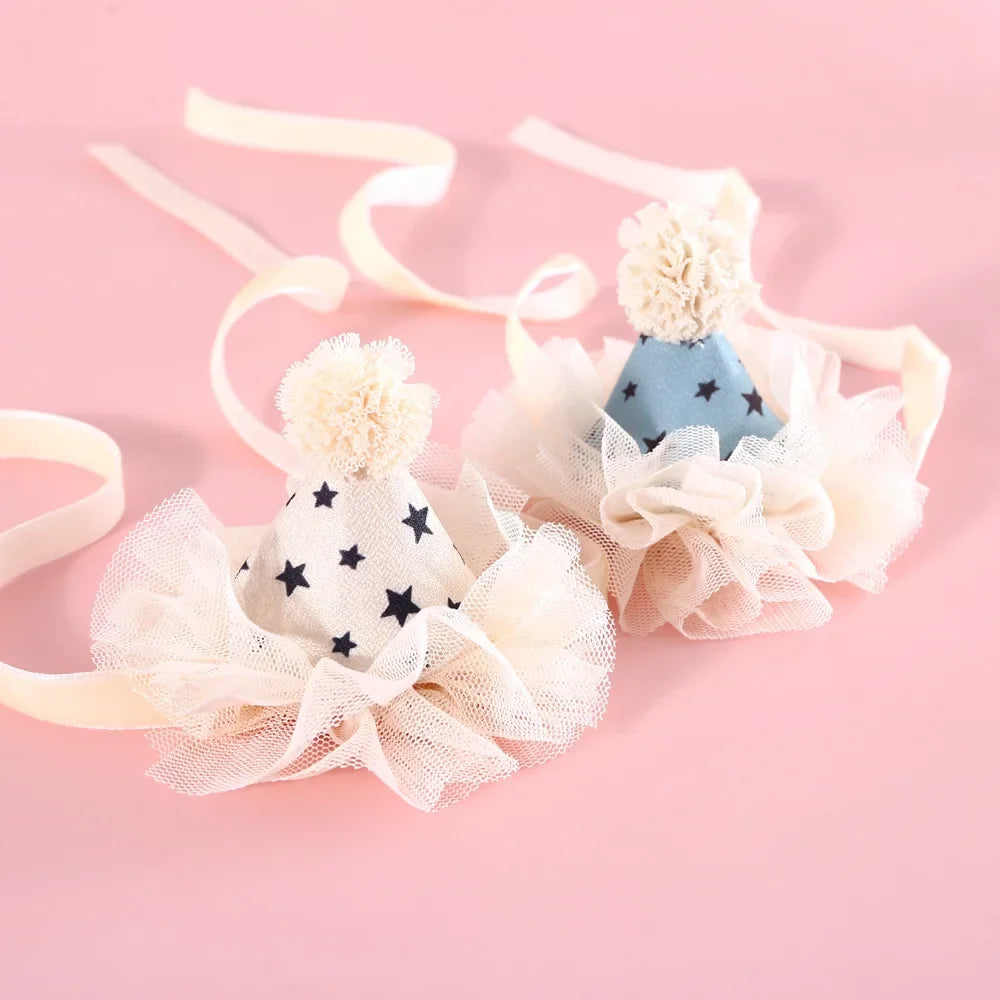 Cat Accessories Dog Fashion Lace Sequins Three-Dimensional Birthday Hat Headwear Bowknot Sweet Pet Supplies Pet Accessories
