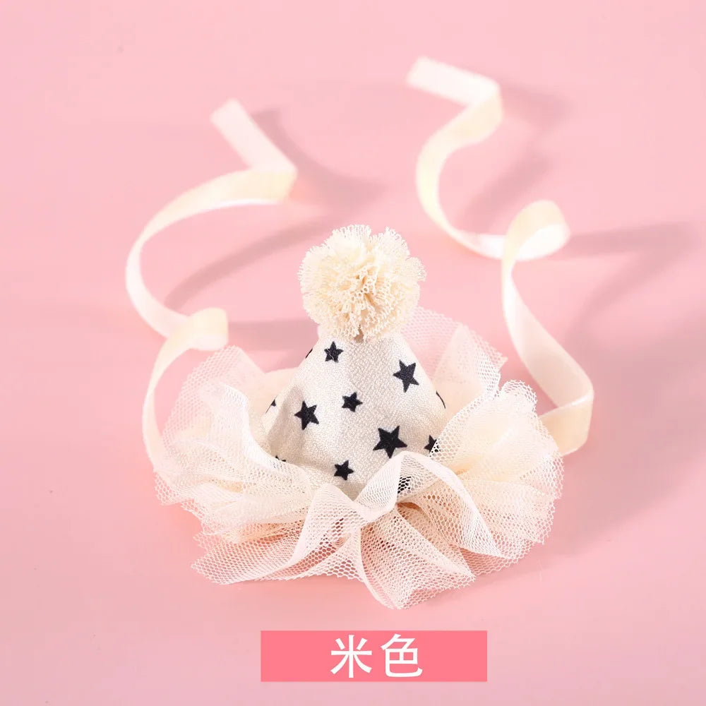Cat Accessories Dog Fashion Lace Sequins Three-Dimensional Birthday Hat Headwear Bowknot Sweet Pet Supplies Pet Accessories