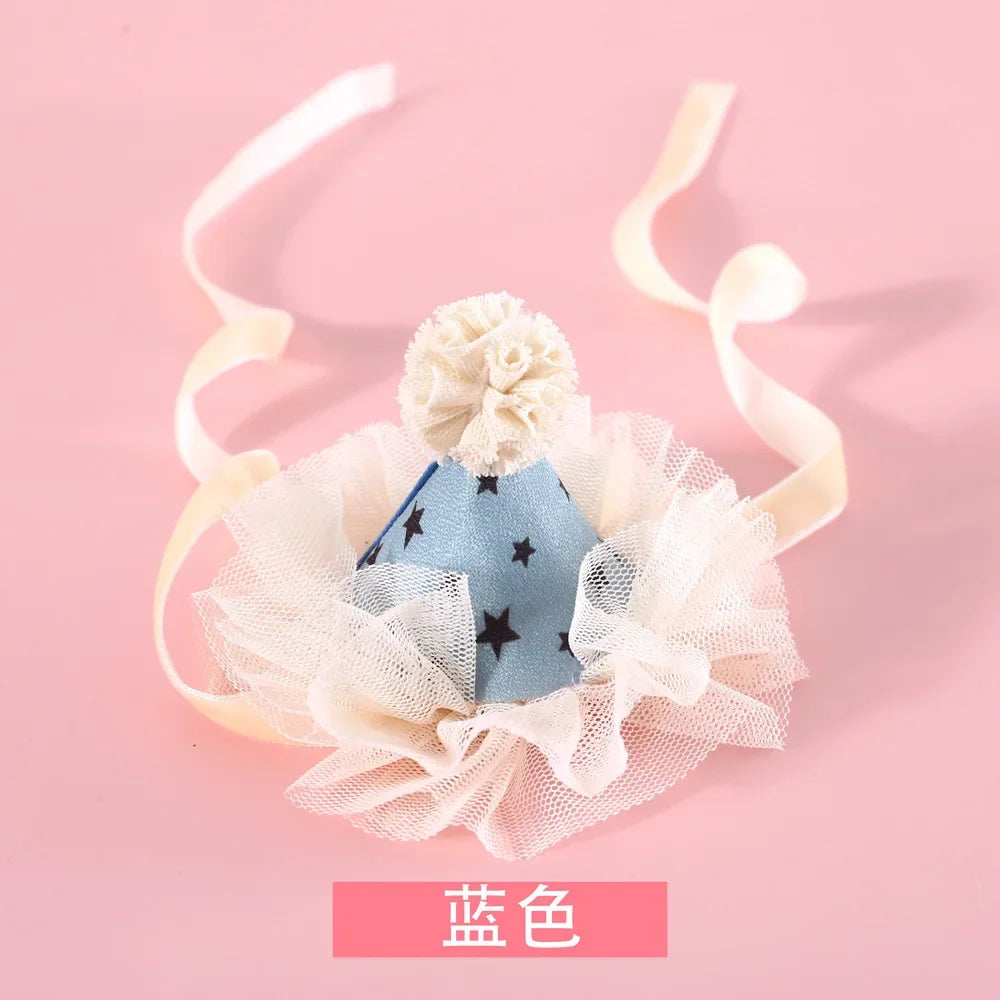Cat Accessories Dog Fashion Lace Sequins Three-Dimensional Birthday Hat Headwear Bowknot Sweet Pet Supplies Pet Accessories