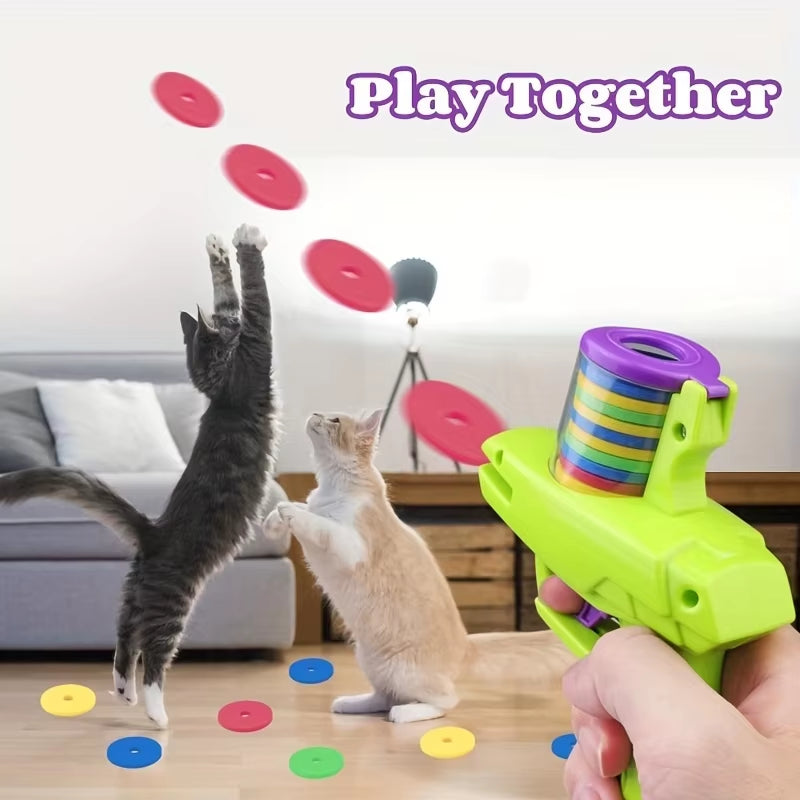 1Pack Interactive Cat Toy Launcher with Foam Discs Battery-Free, Durable Plastic for Endless Fun