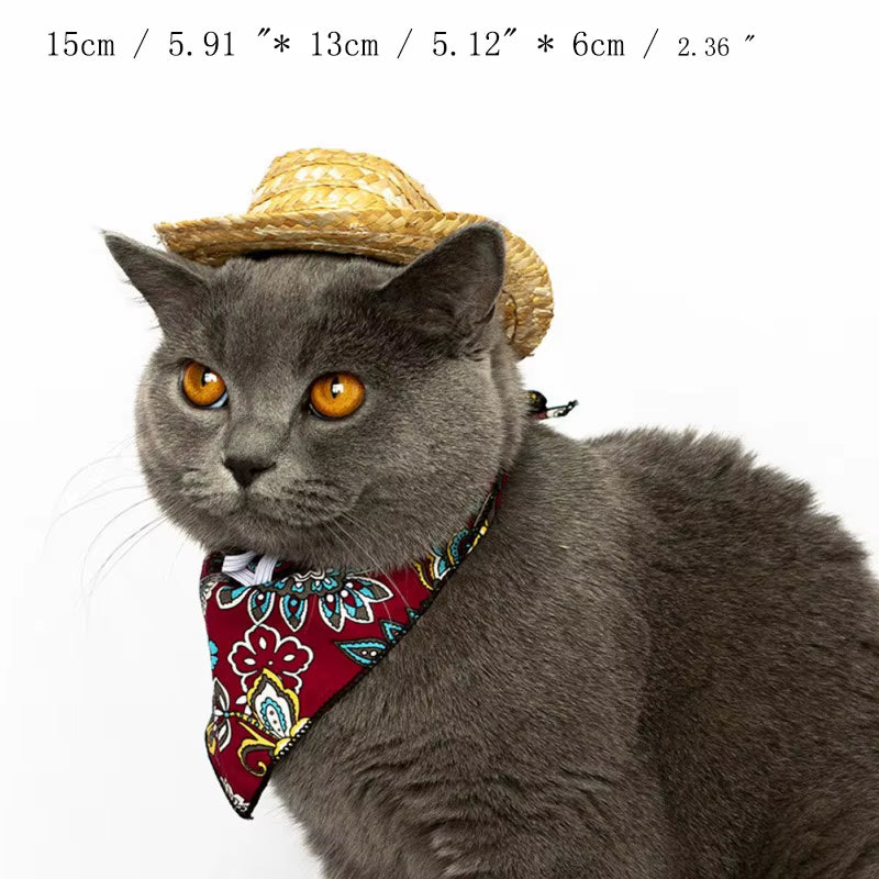 Fashion Pet Woven Straw Hat for Cat Sun Hat Sombrero for Small Dogs and Cats Beach Party Straw Costume Accessories to Act Cute