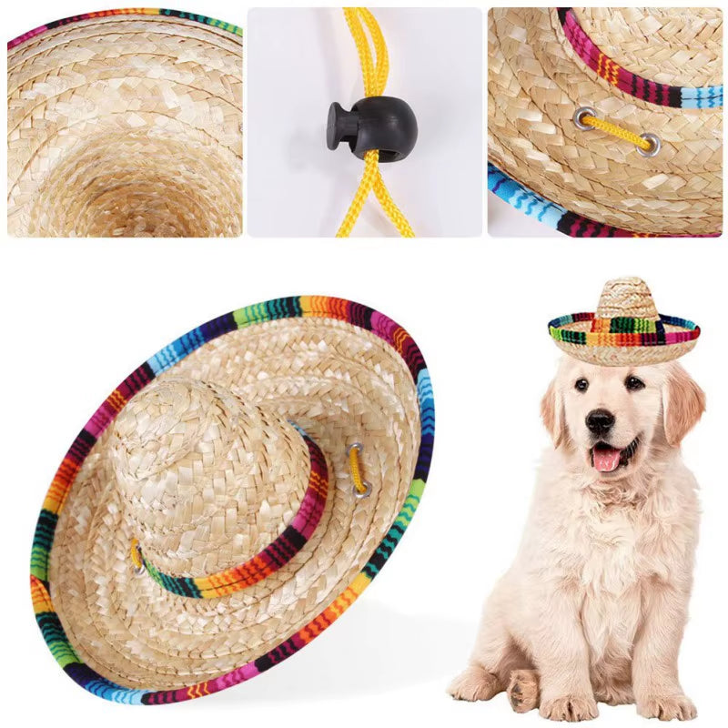 Fashion Pet Woven Straw Hat for Cat Sun Hat Sombrero for Small Dogs and Cats Beach Party Straw Costume Accessories to Act Cute