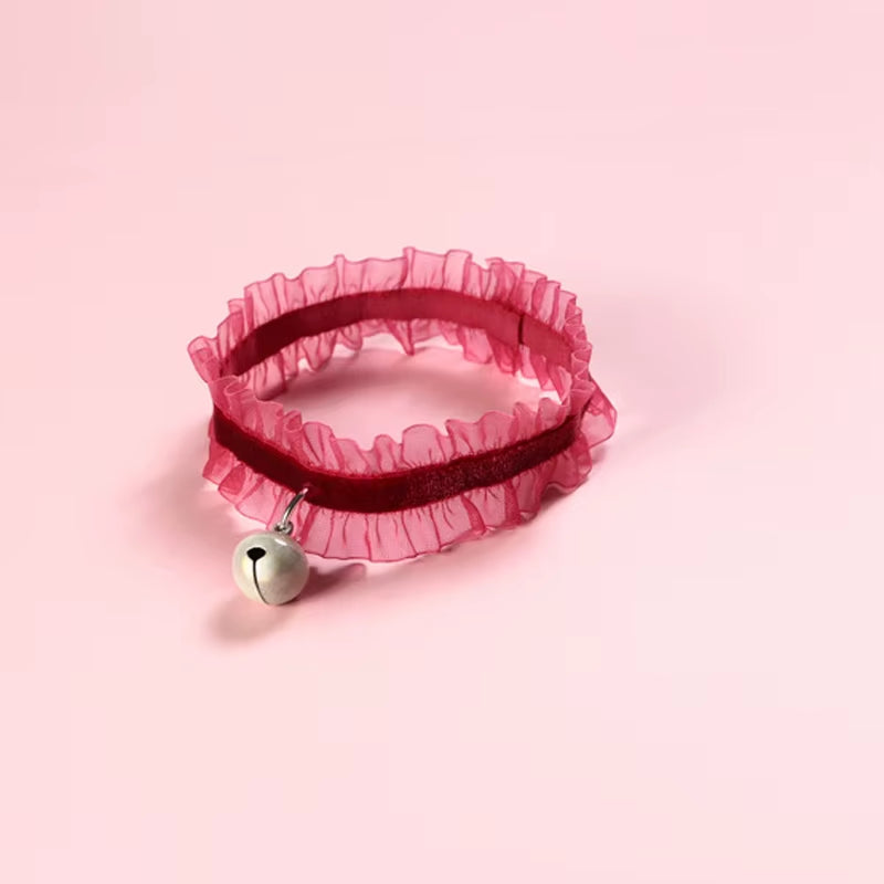 Elasticity Velvet Lace Pets Cat Collar with Bell Chihuahua Rabbit Necklace Bowtie Puppy Dogs Bells Collars Cats Accessories