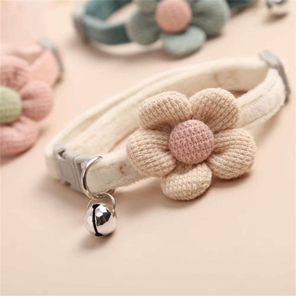 4/1Pcs Cat Bell Collar Colorful Adjustable Sweat Cute Cartoon Pet Collar Sun Flower Bowtie Soft Polyester Small Dog Cat Necklace