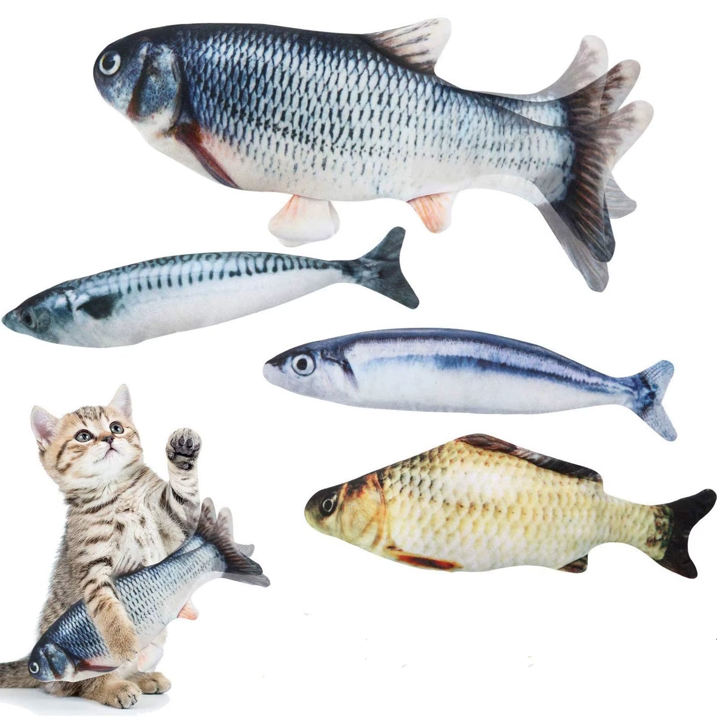 Plush Cat Fish Toy Cat Scratcher Catnip Toy Interactive Simulation Fish Cat Mint Fidget Toys Stuffed Playing Toy for Cat Kitten