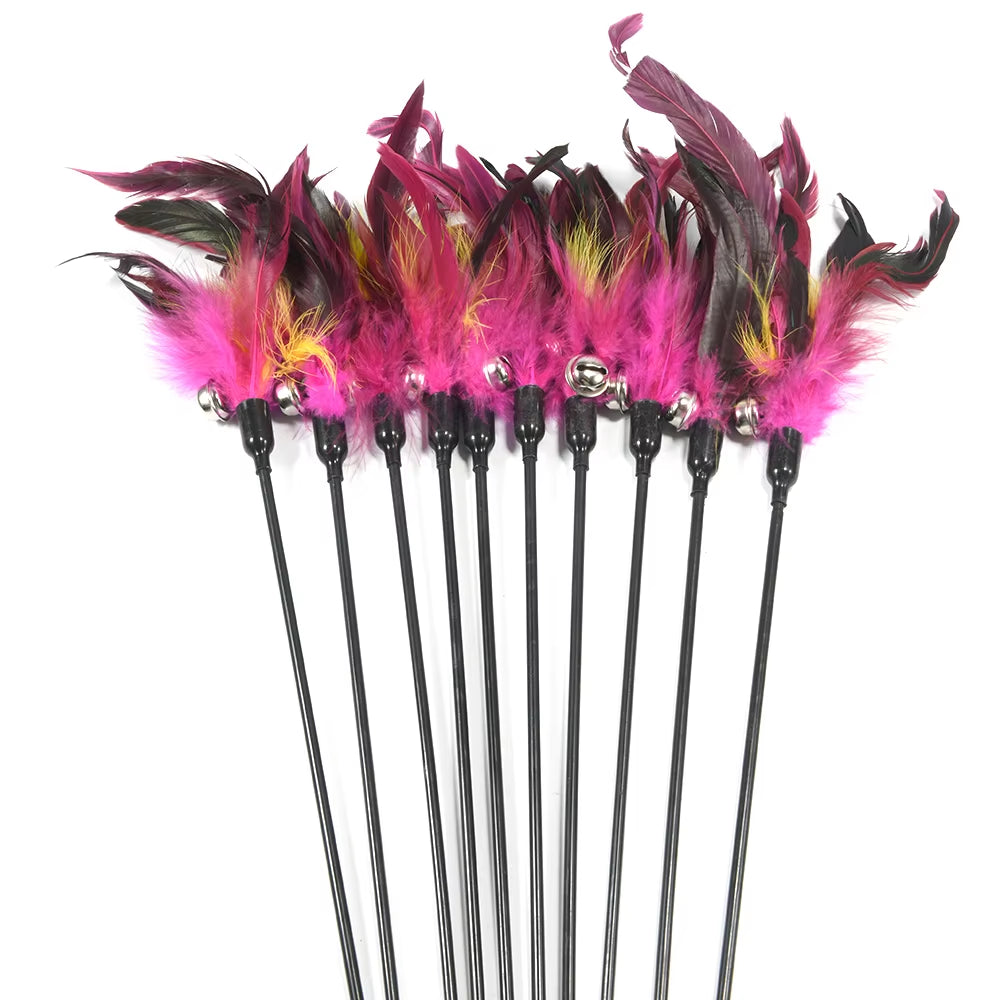 1Pc Hot Sale Cat Toys Random Color Make a Cat Stick Feather Black Coloured Pole like Birds with Small Bell