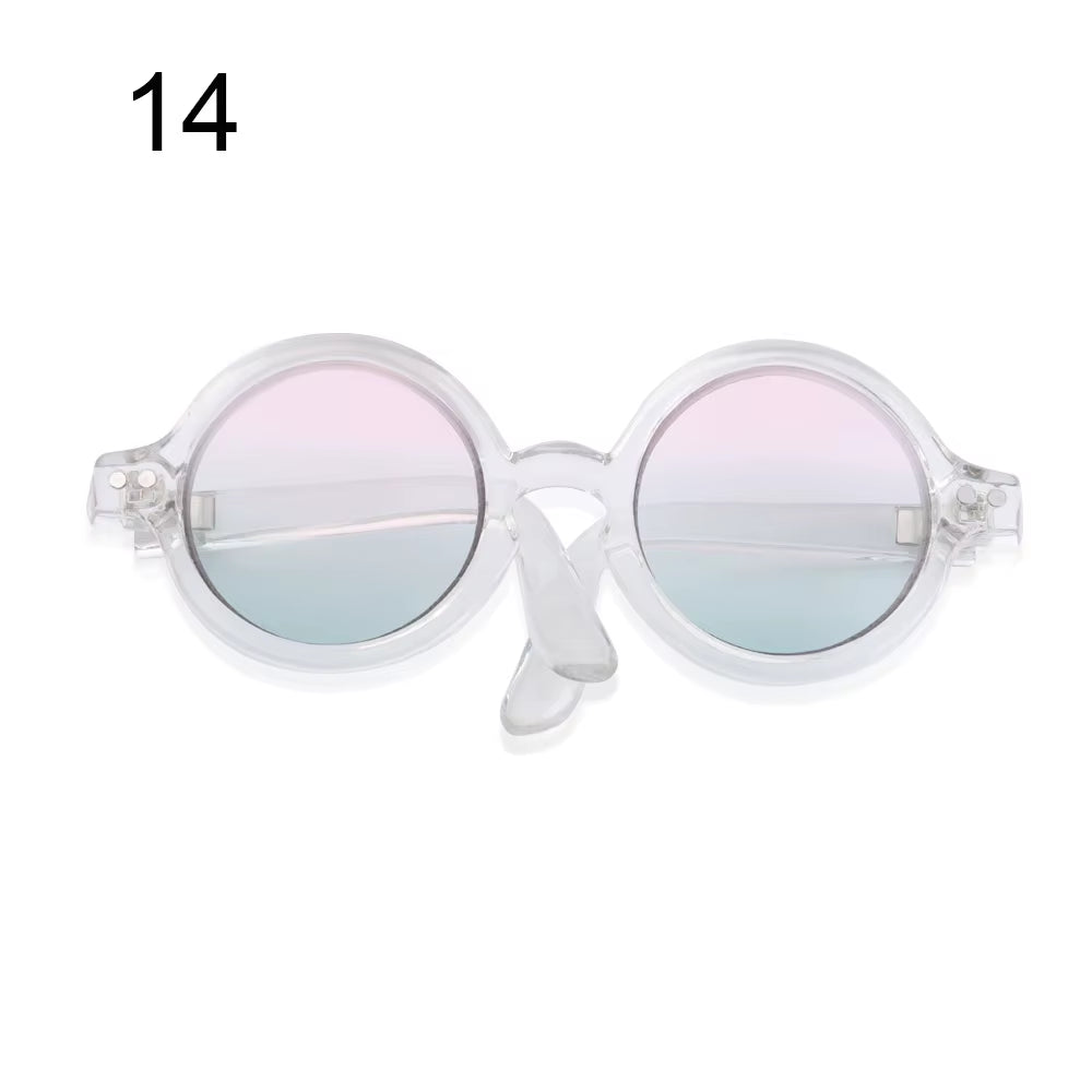 Candy Color Mini Doll Glasses Clear Lens Eyeglasses round Frame Plush Doll Toys Eyewear Photo Props Pet Dog Cat Sunglasses