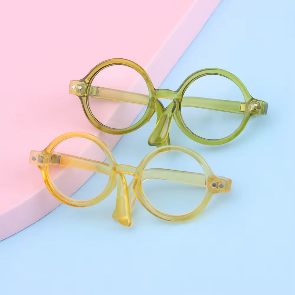 Candy Color Mini Doll Glasses Clear Lens Eyeglasses round Frame Plush Doll Toys Eyewear Photo Props Pet Dog Cat Sunglasses