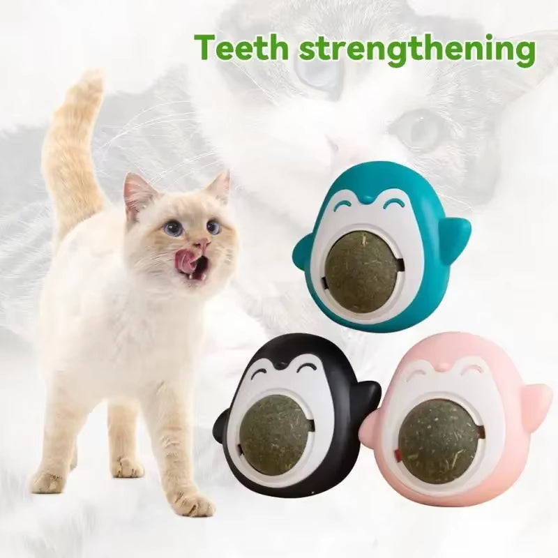 Catnip Balls Cat Mint Toy Grinding Teeth Mint Ball Edible Safety Healthy Snack Rotatable Wall Stick-On Toys for Pet Supplies